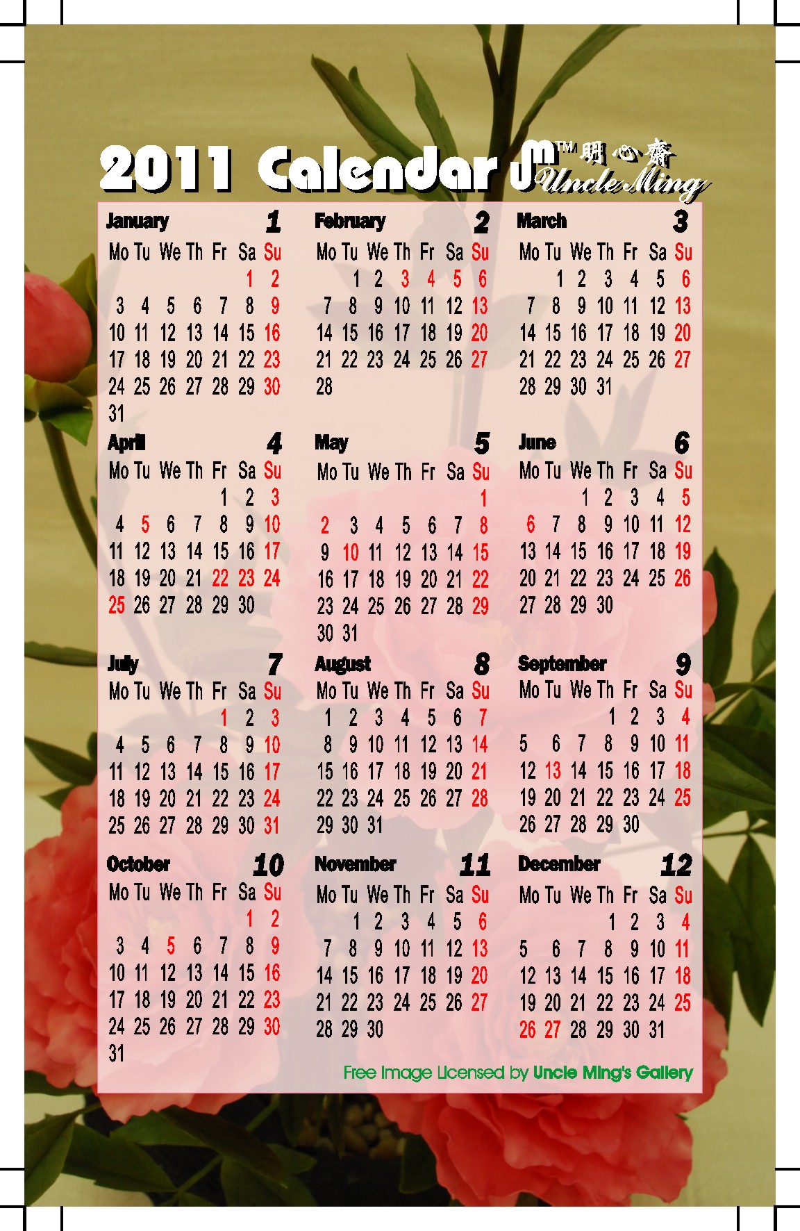 2011 calendar winter
